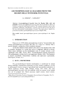 Geomorphological Hazards from the Reghin Hills with Risk Potential
