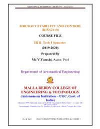 Aircraft Stability and Control (R15a2110) Course File