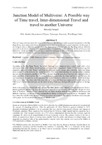 Junction Model of Multiverse: a Possible Way of Time Travel, Inter-Dimensional Travel and Travel to Another Universe