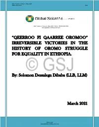 Qeerroo Fi Qaarree Oromoo” Irreversible Victories in the History of Oromo Struggle for Equality in Ethiopia