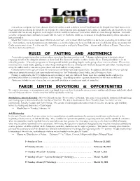 Rules of Fasting and Abstinence Parish Lenten Devotions & Opportunities