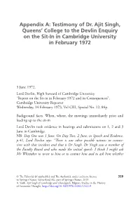 Testimony of Dr. Ajit Singh, Queens' College to the Devlin