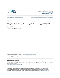 Mapping Disciplinary Relationships in Astrobiology: 2001-2012