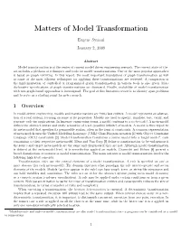 Matters of Model Transformation