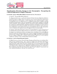 Transformative Diversity Changes in U.S. Demographics: Recognizing the Cultural Implications in Higher Education