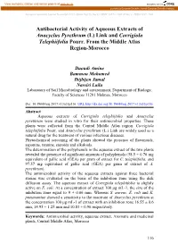 Antibacterial Activity of Aqueous Extracts of Anacyclus Pyrethrum (L) Link and Corrigiola Telephiifolia Pourr