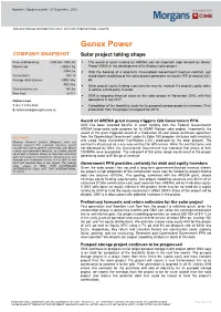 Genex Power COMPANY SNAPSHOT Solar Project Taking Shape