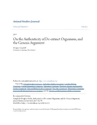 On the Authenticity of De-Extinct Organisms, and the Genesis Argument Douglas Campbell University of Canterbury, New Zealand