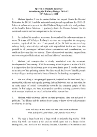 Speech of Mamata Banerjee Introducing the Railway Budget 2011-12 25Th February 2011