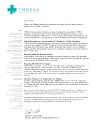 April 10, 2020 Update from TMDSAS and Member Institutions On