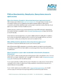 FAQ on Geochemistry, Geophysics, Geosystems Move to Open Access