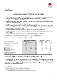 FY21 Preliminary Results Statement