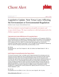 Legislative Update: New Texas Laws Affecting the Environment Or Environmental Regulation by Anthony Cavender, Amanda G