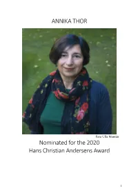 ANNIKA THOR Nominated for the 2020 Hans Christian Andersens