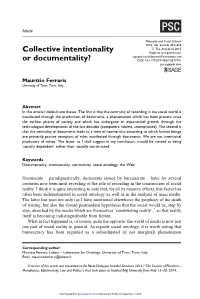 Collective Intentionality Or Documentality?