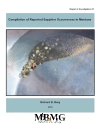 Compilation of Reported Sapphire Occurrences in Montana