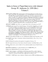 Index to Series of Taped Interviews with Admiral George W