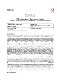 Revision in Credit Rating- IRB Infrastructure Developers Limited