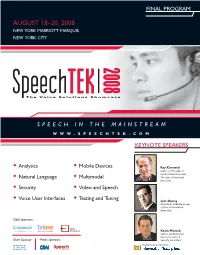 Speechtek 2008 Final Program