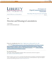 Structure and Meaning in Lamentations Homer Heater Liberty University, Hheater@Liberty.Edu