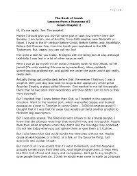 The Book of Jonah Lessons from a Runaway #2 Jonah Chapter 2 Hi, It's Me Again, Joe. the Prophet. Maybe I Should Gi