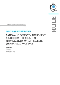 Draft Determination 2 on 1 October 2020, the Australian Energy Market Commission (AEMC Or Commission) Received a Rule Change Request from Transgrid