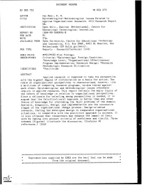 Epistemological-Methodological Issues Related to Applied Organizational Research