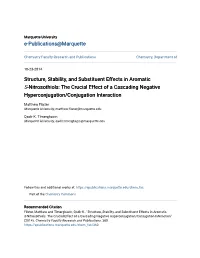 Structure, Stability, and Substituent Effects in Aromatic S-Nitrosothiols: the Crucial Effect of a Cascading Negative Hyperconjugation/Conjugation Interaction