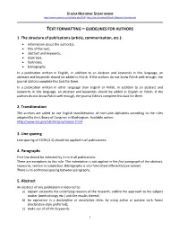 Text Formatting – Guidelines for Authors