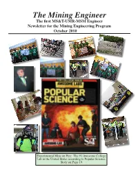 The Mining Engineer the First MS&T-UMR-MSM Engineer Newsletter for the Mining Engineering Program October 2010