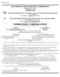 WHIRLPOOL CORPORATION (Exact Name of Registrant As Specified in Its Charter)