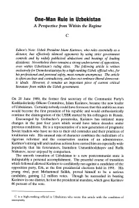 One-Man Rule in Uzbekistan a Perspective from Within the Regime