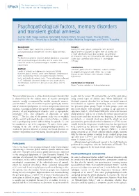 Psychopathological Factors, Memory Disorders and Transient Global