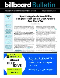 Spotify Applauds New Bill in Congress That Would Oust Apple's App Store