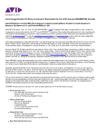 Avid Congratulates Its Many Customers Nominated for the 57Th Annual GRAMMY(R) Awards