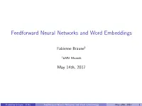 Feedforward Neural Networks and Word Embeddings