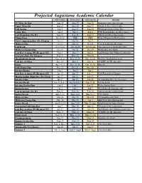 Projected Augustana Academic Calendar