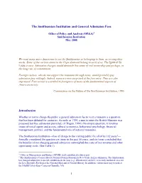 The Smithsonian Institution and General Admission Fees Introduction