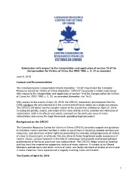 1 Submission with Respect to the Interpretation and Application of Section 19 of the Compensation for Victims of Crime Act