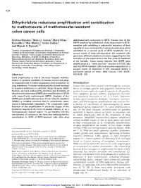 Dihydrofolate Reductase Amplification and Sensitization to Methotrexate of Methotrexate-Resistant Colon Cancer Cells