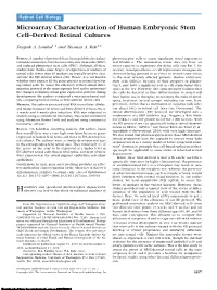 Microarray Characterization of Human Embryonic Stem Cell–Derived Retinal Cultures