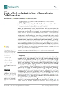 Quality of Soybean Products in Terms of Essential Amino Acids Composition