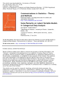 Theory and Methods Some Remarks on Latent Variable Models In