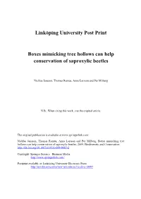 Linköping University Post Print Boxes Mimicking Tree Hollows Can Help