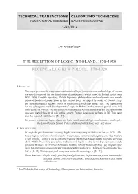 The Reception of Logic in Poland: 1870‒1920 Recepcja