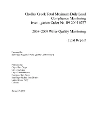 Chollas Creek Total Maximum Daily Load Compliance Monitoring Investigation Order No