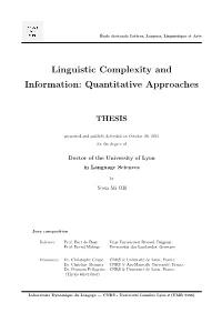Linguistic Complexity and Information: Quantitative Approaches