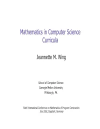 Mathematics in Computer Science Curricula