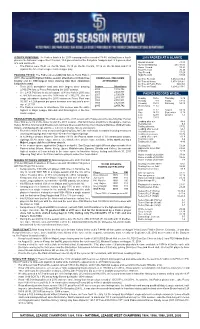 2015 Padres at a Glance Padres Record When