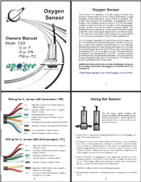 Oxygen Sensor Oxygen This Sensor Is a Galvanic Cell Type Oxygen Sensor That